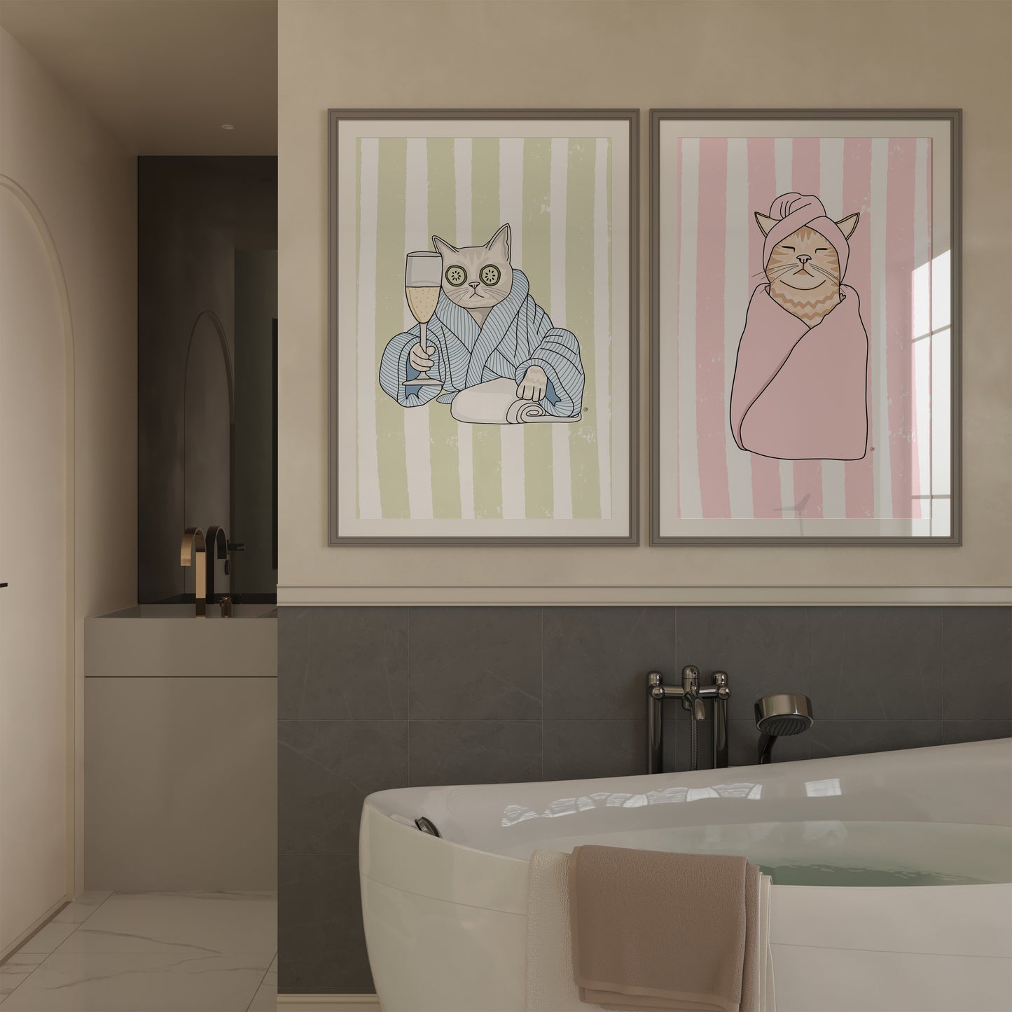 Champagne Spa Cat Print