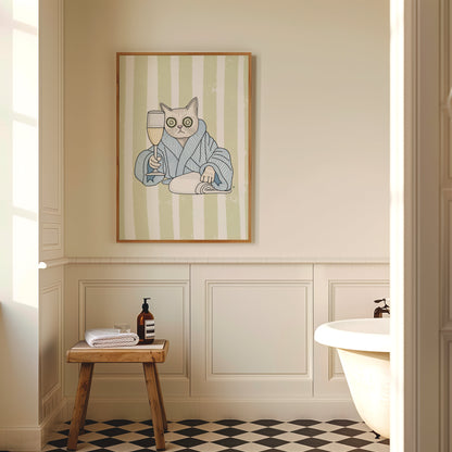 Champagne Spa Cat Print