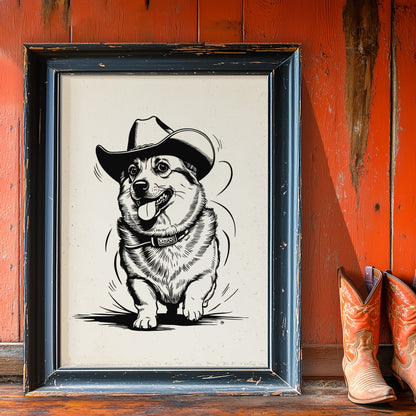 Corgi Cowboy Print